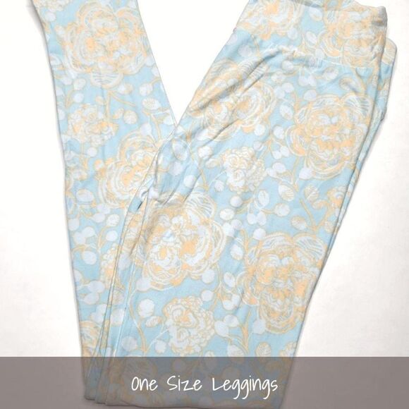 LuLaRoe OS Leggings Floral Light Blue NEW - Picture 1 of 1
